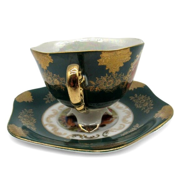 SHAFFORD Footed Tea Cup And Saucer With Victorian Scene Japan Vintage - Picture 5 of 12